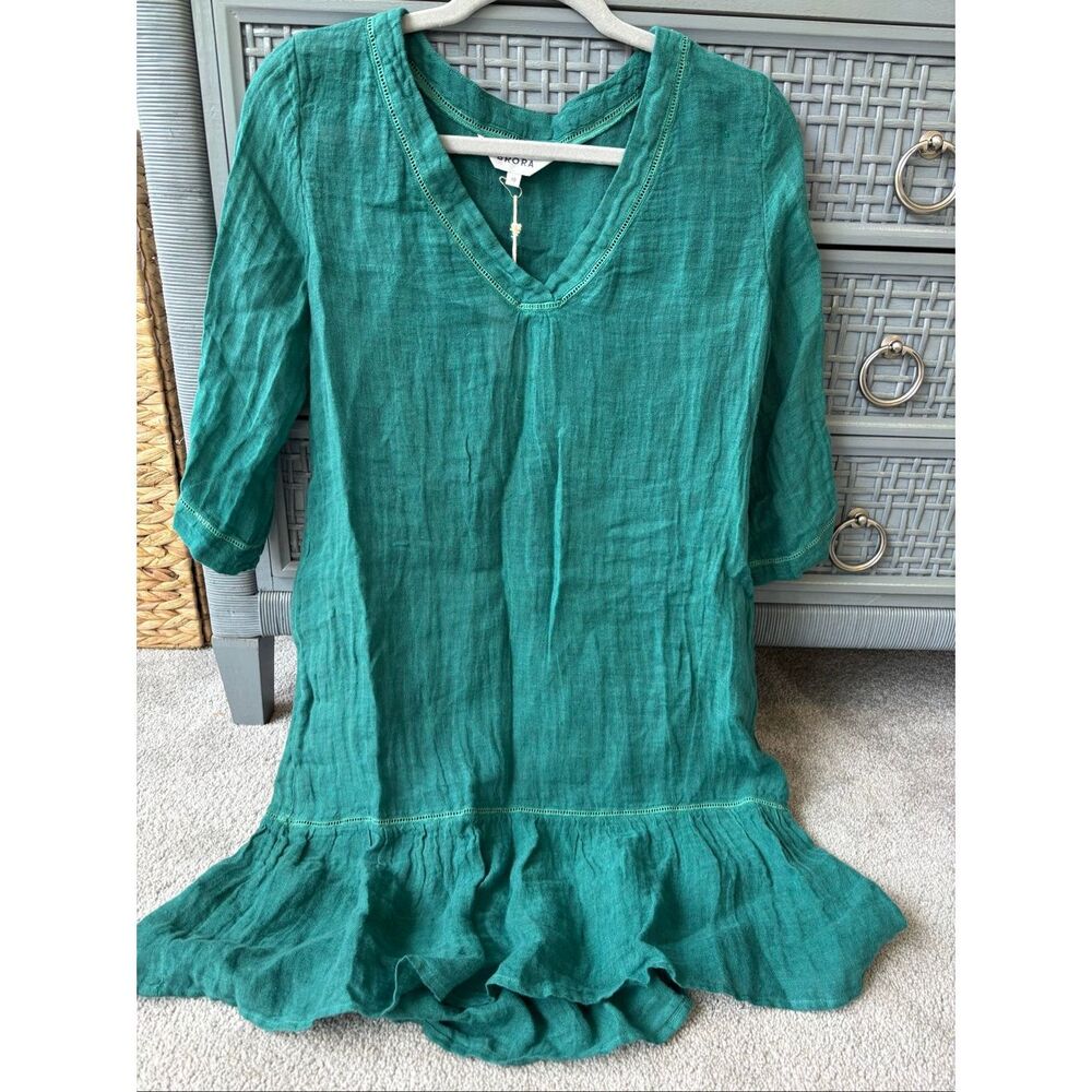 NWT Brora linen ruffle hem tunic, size 6 $168 C26 - Picture 3 of 11